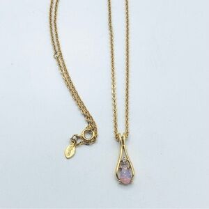 Vintage Avon Lavender Pink Faux Opal Pendant Gold Tone Necklace
